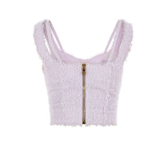 BALMAIN Womens Purple Lined Dual Straps Sleeveless Scoop Neck Crop Top 42 - Picture 2 of 2